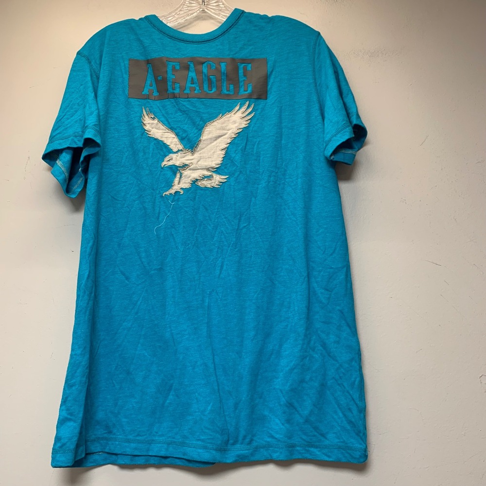 American Eagle Graphic T-Shirt Mens Large Turquoise Blue Excellent Classic‎ Fit